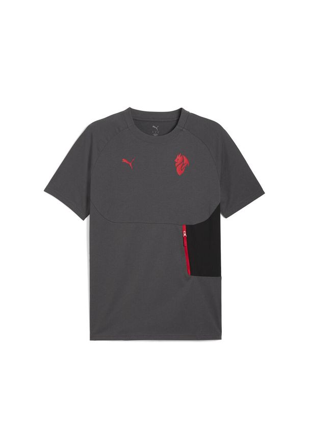 Puma - Męska koszulka AC Milan PUMATECH z kieszenią PUMA. Kolor: czerwony, szary, wielokolorowy. Sport: bieganie