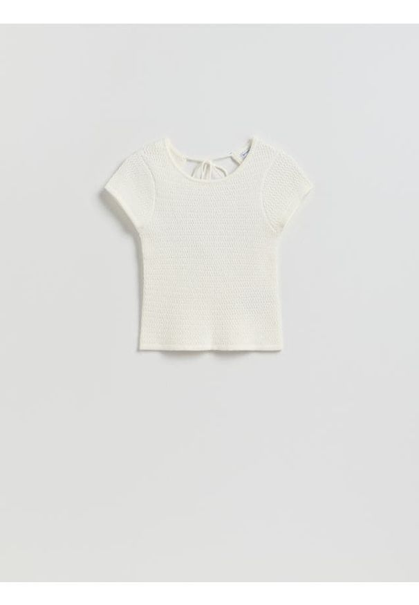 Reserved - Dzianinowa bluzka - kremowy. Kolor: kremowy. Materiał: dzianina. Styl: klasyczny