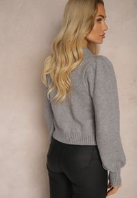 Renee - Szary Sweter z Wiskozy Ozdobiony Tłoczeniem Harizia. Okazja: na co dzień. Kolor: szary. Materiał: wiskoza. Wzór: aplikacja. Sezon: jesień, zima. Styl: casual, elegancki #2