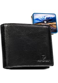 Poziomy portfel męski ze skóry naturalnej w czarnym kolorze w zestawie z brelokiem - Peterson. Kolor: czarny. Materiał: skóra #1