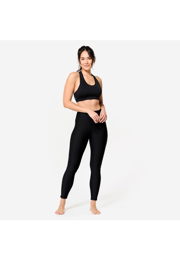 Decathlon - Stanik sportowy Domyos. Kolor: czarny. Materiał: materiał, elastan, skóra. Sport: joga i pilates, turystyka piesza