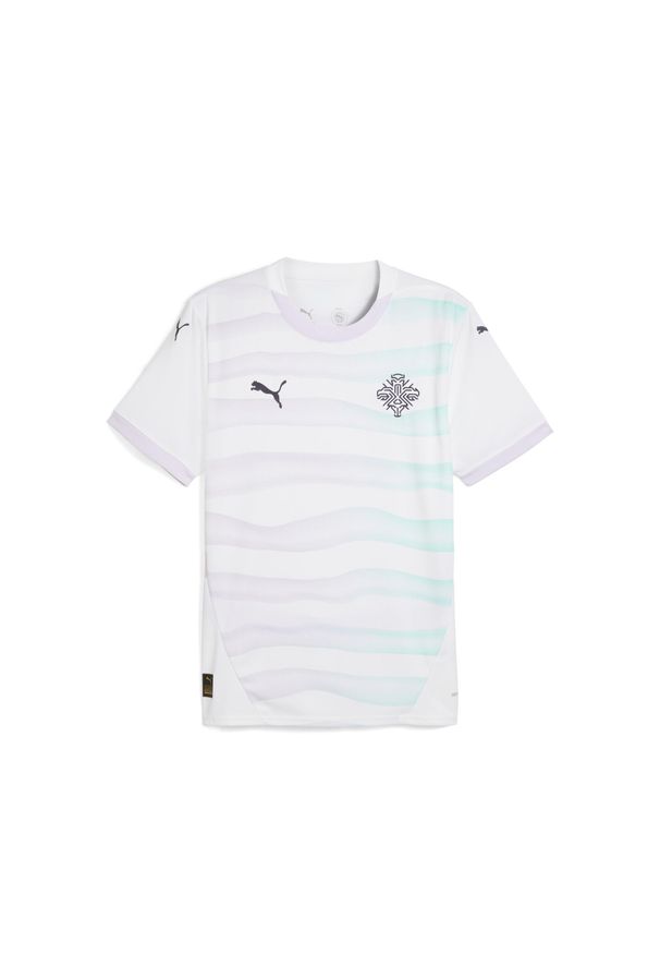 Puma - Męska koszulka wyjazdowa reprezentacji Islandii kobiet 2025 PUMA. Kolor: niebieski, wielokolorowy, biały. Sport: piłka nożna