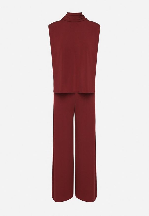 Born2be - Bordowy Komplet Bluzka z Wiązaniem i Szerokie Spodnie Halazea. Kolor: czerwony