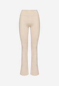 Born2be - Jasnobeżowe Legginsy Typu Dzwony z Wysokim Stanem Orralise. Stan: podwyższony. Kolor: beżowy. Materiał: tkanina. Styl: klasyczny #7