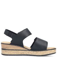 Sandały damskie na koturnie czarne na rzepy Rieker 63781-00. Zapięcie: rzepy. Kolor: czarny. Materiał: skóra ekologiczna. Obcas: na koturnie #1