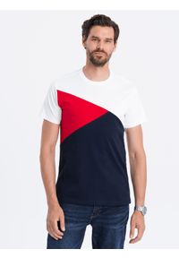 Ombre Clothing - Trójkolorowy t-shirt męski - granatowy V3. Kolor: niebieski. Materiał: bawełna #1