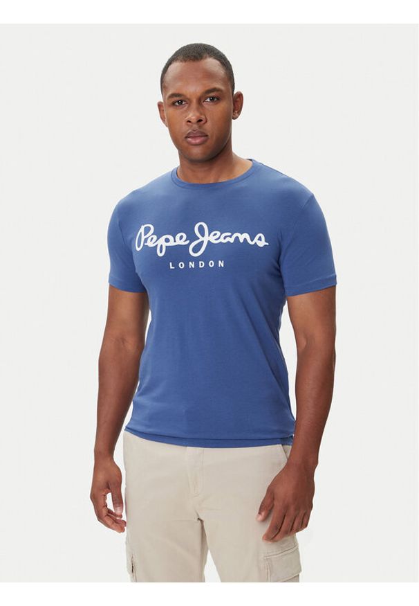 Pepe Jeans T-Shirt Original Stretch N PM5010132 Granatowy Regular Fit. Kolor: niebieski. Materiał: bawełna