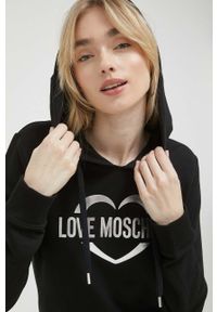 Love Moschino bluza damska kolor czarny z kapturem z nadrukiem. Okazja: na co dzień. Typ kołnierza: kaptur. Kolor: czarny. Wzór: nadruk. Styl: casual #2