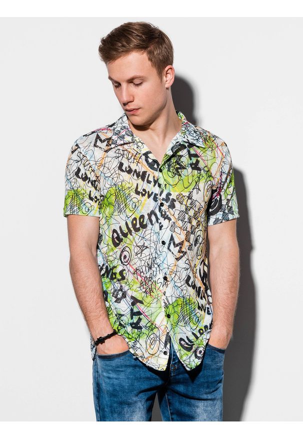Zielona koszula Ombre Clothing krótka, z krótkim rękawem