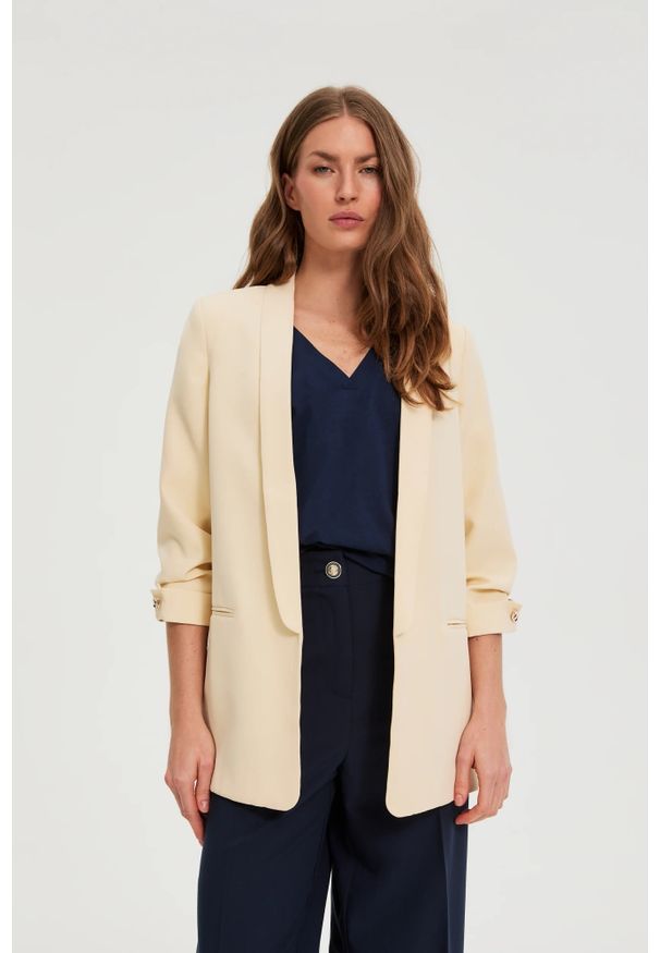 MOODO - Marynarka z marszczonymi rękawami żółta. Kolor: żółty. Materiał: poliester, elastan