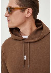 Polo Ralph Lauren bluza męska kolor brązowy z kapturem gładka. Typ kołnierza: kaptur, polo. Kolor: brązowy. Wzór: gładki #5