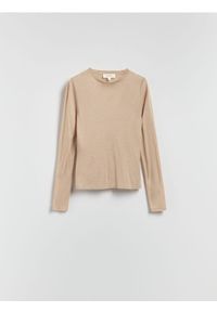 Reserved - Longsleeve z dodatkiem kaszmiru - beżowy. Kolor: beżowy. Materiał: kaszmir. Długość rękawa: długi rękaw #1