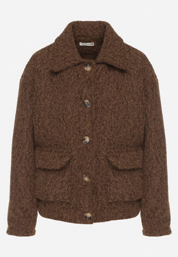 Born2be - Brązowa Kurtka Koszulowa z Gumką w Pasie Stylizowana na Wełnianą Unelises. Okazja: na co dzień. Kolor: brązowy. Materiał: wełna. Styl: casual, klasyczny