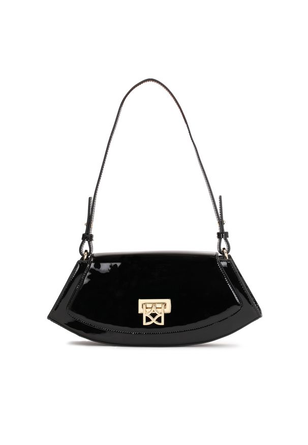 Kazar - Elegancka lakierowana torebka z dużym metalowym zapięciem. Kolor: czarny. Materiał: lakierowane, skórzane. Styl: elegancki. Rodzaj torebki: na ramię