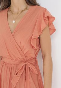 Born2be - Pomarańczowa Rozkloszowana Sukienka z Gumką w Pasie Pabelin. Kolor: pomarańczowy. Materiał: materiał. Typ sukienki: kopertowe #4