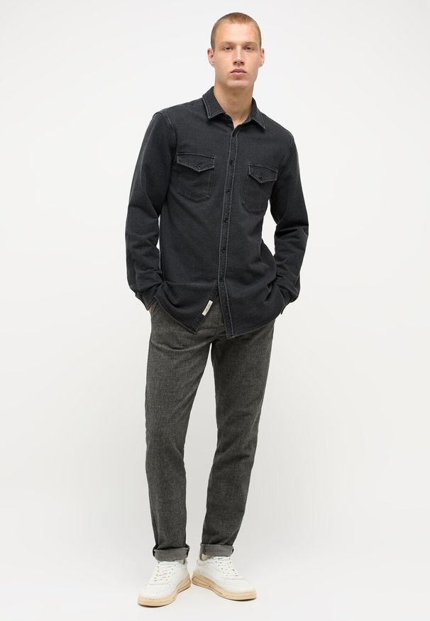 Mustang - Męska Koszula MUSTANG Clemens Knit Terry Shirt Denim Black 1014626 4000 800. Materiał: denim