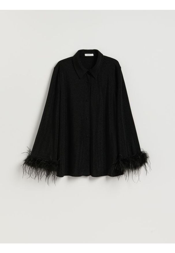 Reserved - Koszula z metalizowaną nitką - czarny. Kolor: czarny. Materiał: dzianina