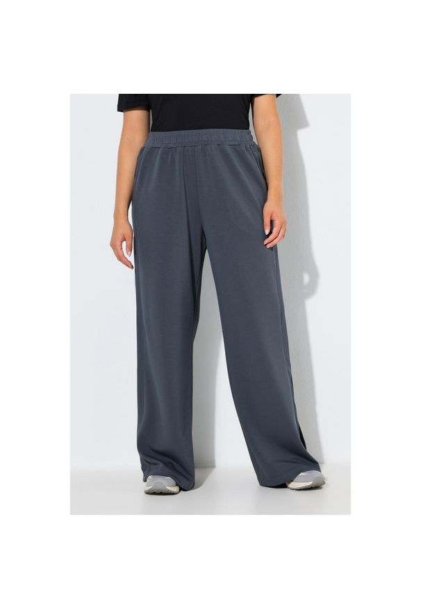 ULLA POPKEN - Damskie Spodnie dresowe rozcięcia po bokach szerokie nogawki elastyczny pas. Kolekcja: plus size. Kolor: szary, wielokolorowy, fioletowy. Materiał: poliester, wiskoza, elastan, materiał. Sport: joga i pilates
