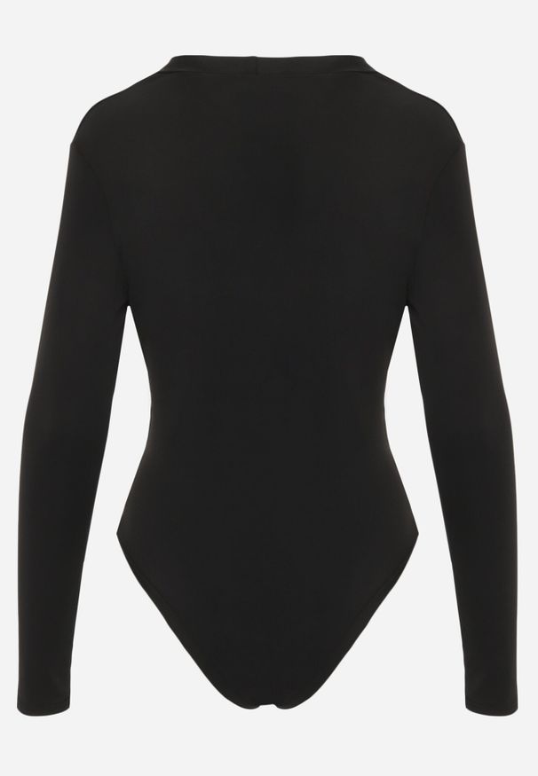 Born2be - Czarne Body z Wiskozą i Kopertowym Dekoltem Candletree. Okazja: do pracy, na co dzień. Typ kołnierza: dekolt kopertowy. Kolor: czarny. Materiał: wiskoza. Długość: długie. Wzór: aplikacja. Styl: elegancki, casual