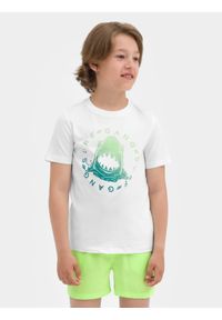 4f - T-shirt z nadrukiem chłopięcy. Kolor: biały. Materiał: bawełna. Wzór: nadruk #1