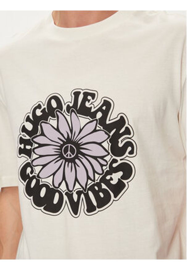 Hugo T-Shirt Nune 50515317 Écru Regular Fit. Materiał: bawełna