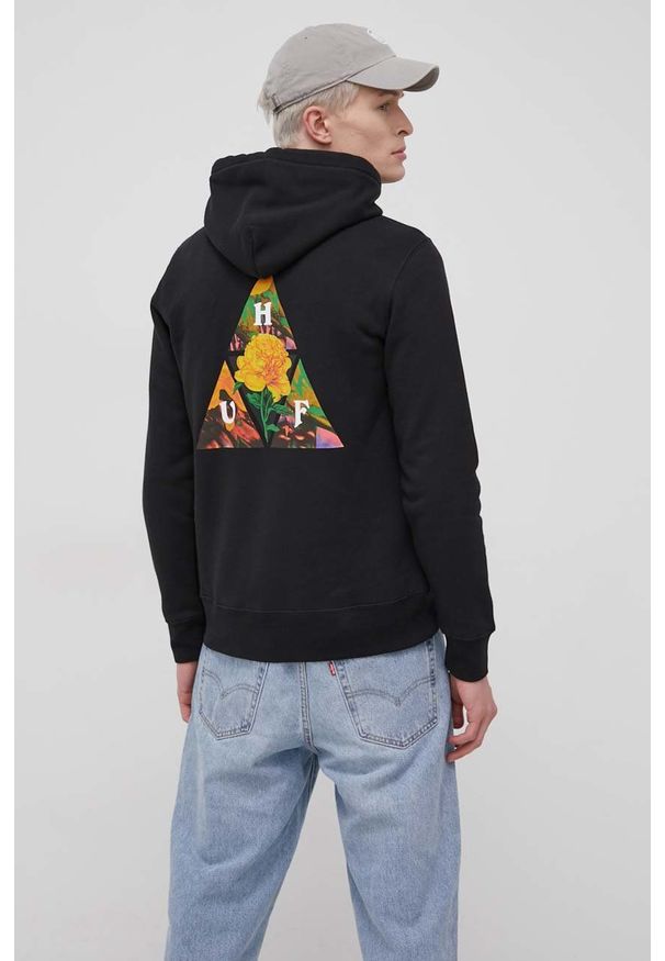 HUF Bluza męska kolor czarny z kapturem z nadrukiem. Okazja: na co dzień. Typ kołnierza: kaptur. Kolor: czarny. Wzór: nadruk. Styl: casual