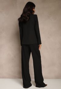 Renee - Czarny Komplet Garniturowy z Wiskozą Spodnie Wide Leg i Marynarka na Guzik Tevrina. Kolor: czarny. Materiał: wiskoza #4