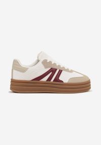 Renee - Białe Sneakersy Tenisówki na Platformie z Tłoczeniem i Geometrycznym Motywem Kialie. Okazja: na co dzień. Kolor: biały. Wzór: geometria. Obcas: na platformie #4