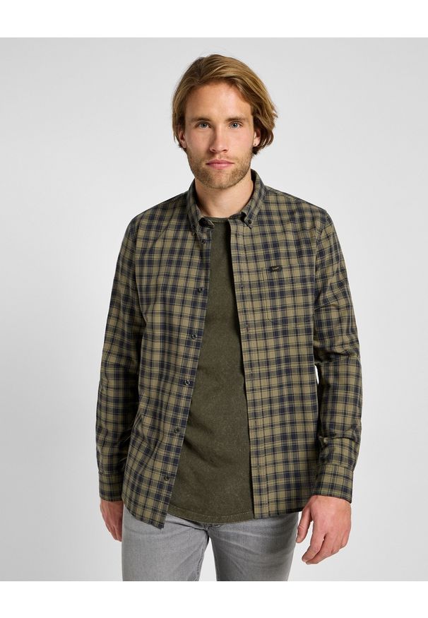 Lee - MESKA KOSZULA LEE BUTTON DOWN GREEN 112355644. Typ kołnierza: button down