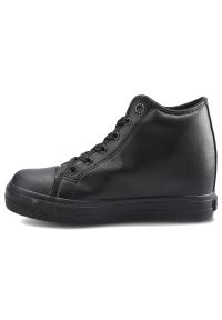 Big-Star - Sneakersy damskie Big Star, za kostkę z gładką syntetyczną cholewką klasycznym sznurowaniem i wzmocnionym noskiem, czarne, EE274127. Okazja: na co dzień. Wysokość cholewki: za kostkę. Zapięcie: sznurówki. Kolor: czarny. Materiał: syntetyk. Szerokość cholewki: normalna. Wzór: gładki. Styl: klasyczny #3