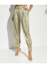 RETROFETE - Jedwabne spodnie Rocky. Kolor: zielony. Materiał: jedwab. Długość: długie