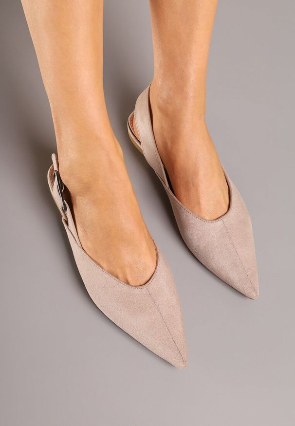 Renee - Ciemnobeżowe Sandały Vices Typu Slingback z Wkładką ze Skóry Naturalnej Rallora. Okazja: na spacer, na co dzień. Zapięcie: sprzączka. Kolor: beżowy. Materiał: skóra. Wzór: nadruk. Obcas: na obcasie. Styl: elegancki, casual. Wysokość obcasa: średni