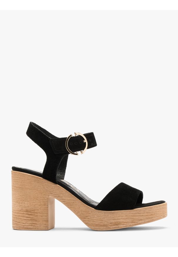 Ryłko - Czarne, welurowe sandały na masywnej platformie GWEN. Kolor: czarny. Materiał: welur. Obcas: na platformie