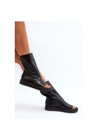 Zazoo 3441 Sandały Damskie Skórzane Z Cholewka Czarne. Okazja: na spacer. Zapięcie: zamek. Kolor: czarny. Materiał: skóra. Sezon: lato #6
