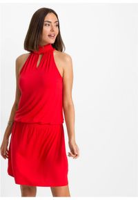 Sukienka z dekoltem halter bonprix truskawkowy. Typ kołnierza: dekolt halter. Kolor: czerwony #4