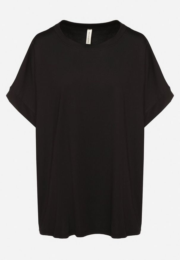 Born2be - Czarny T-shirt z Wiskozą o Kroju Nietoperza Tanariona. Okazja: na co dzień. Kolor: czarny. Materiał: wiskoza. Styl: casual