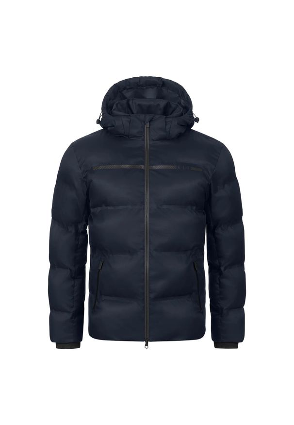 Kurtka do jazdy konnej z kapturem ELT Montana. Typ kołnierza: kaptur. Kolor: niebieski. Materiał: puch. Sezon: zima