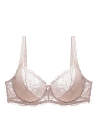 Intica - Biustonosz koronkowy push-up z efektem dekoltu Edda. Kolor: brązowy. Materiał: koronka. Rodzaj stanika: push-up. Wzór: koronka