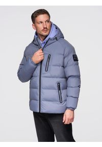 Ombre Clothing - Ocieplana pikowana męska kurtka z raglanowym rękawem – zgaszony fiolet V6 - Rozmiar: XL. Typ kołnierza: kołnierzyk stójkowy. Kolor: fioletowy. Materiał: syntetyk, materiał. Długość rękawa: raglanowy rękaw. Wzór: aplikacja #1