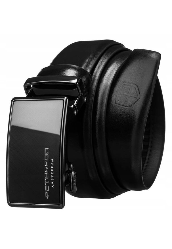 Pasek męski Peterson PTN A003 BLACK czarny. Kolor: czarny. Materiał: jeans, skóra