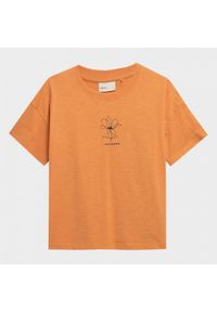 outhorn - T-shirt oversize z nadrukiem damski - pomarańczowy. Okazja: na co dzień. Kolor: pomarańczowy. Materiał: bawełna, jersey. Wzór: nadruk. Styl: casual #3