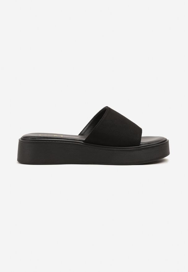 Renee - Czarne Klapki Basic na Platformie Ervesa. Kolor: czarny. Obcas: na platformie. Styl: elegancki