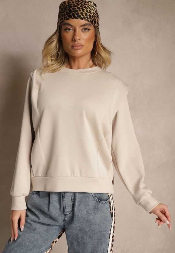 Renee - Beżowa Bluza z Wiskozą z Szerokimi Ramionami Alioris. Okazja: na co dzień. Kolor: beżowy. Materiał: wiskoza. Styl: elegancki, casual