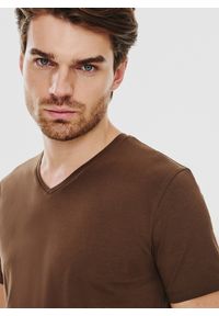 Pako Lorente - PAKO LORENTE – Brązowy gładki t-shirt v-neck. Kolor: czerwony, brązowy, zielony. Materiał: bawełna, elastan. Wzór: gładki #8