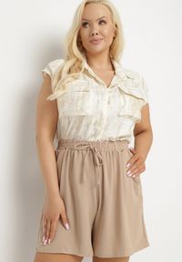 Born2be - Beżowe Szorty z Wysokim Stanem i Gumką w Pasie Mevaraia. Stan: podwyższony. Kolekcja: plus size. Kolor: beżowy. Sezon: lato. Styl: klasyczny, elegancki #7