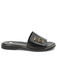 Czarne Klapki Armodo Modne Obuwie Damskie. Okazja: na co dzień. Kolor: czarny. Materiał: skóra. Wzór: gładki. Styl: casual, klasyczny, elegancki #3