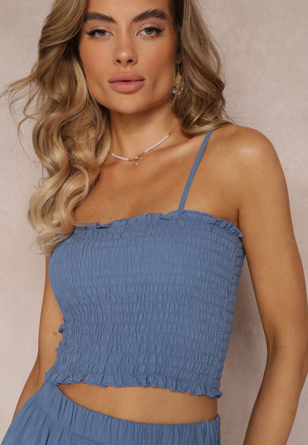 Renee - Niebieski 2-częściowy Komplet Bawełniany Top na Ramiączkach i Spódnica z Gumką w Talii Tirasa. Kolor: niebieski. Materiał: bawełna