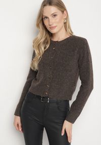 Born2be - Brązowy Kardigan z Wełną o Prostym Kroju z Okrągłym Dekoltem Reissima. Kolor: brązowy. Materiał: wełna. Długość rękawa: długi rękaw. Długość: długie. Styl: klasyczny #3