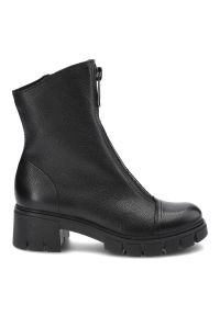 Czarne Botki Simen Damskie Skórzane Modne Obuwie. Okazja: na co dzień. Kolor: czarny. Materiał: skóra. Obcas: na obcasie. Styl: casual, elegancki. Wysokość obcasa: średni #4