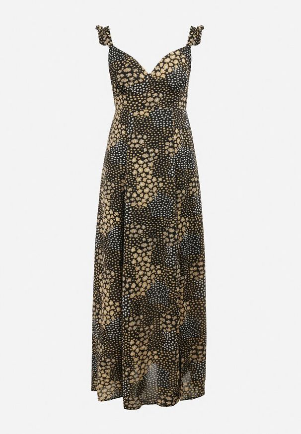 Born2be - Czarna Sukienka Widforss. Okazja: na ślub cywilny, na wesele. Kolor: czarny. Długość rękawa: na ramiączkach. Wzór: aplikacja, kropki, kwiaty. Styl: elegancki. Długość: maxi